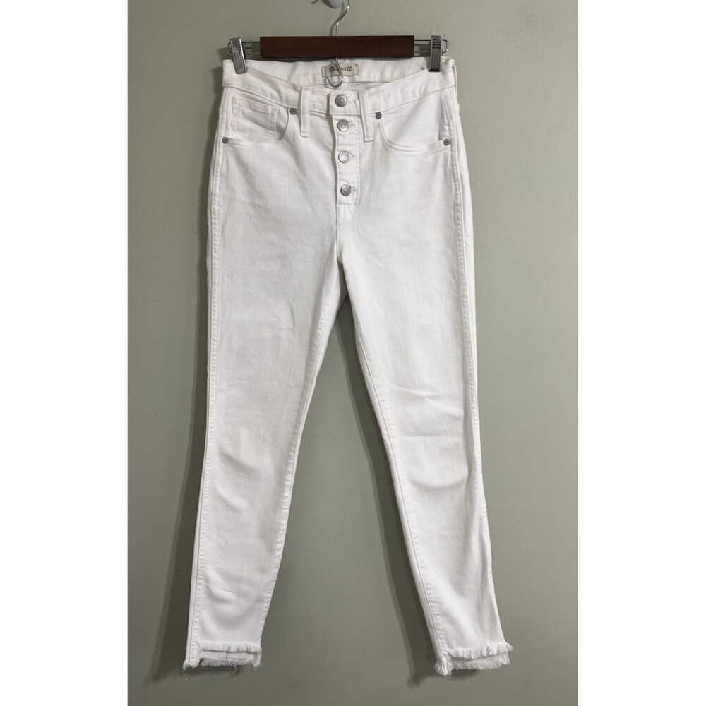 Madewell Jeans Womens 27 10” High Rise Skinny Crop Button Fly White Raw Hem